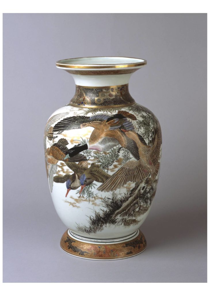 【夢工房】時代 色絵 華鳥図 火入 在銘　径12.1㎝　高さ8.2㎝　　H-498 宝古斎